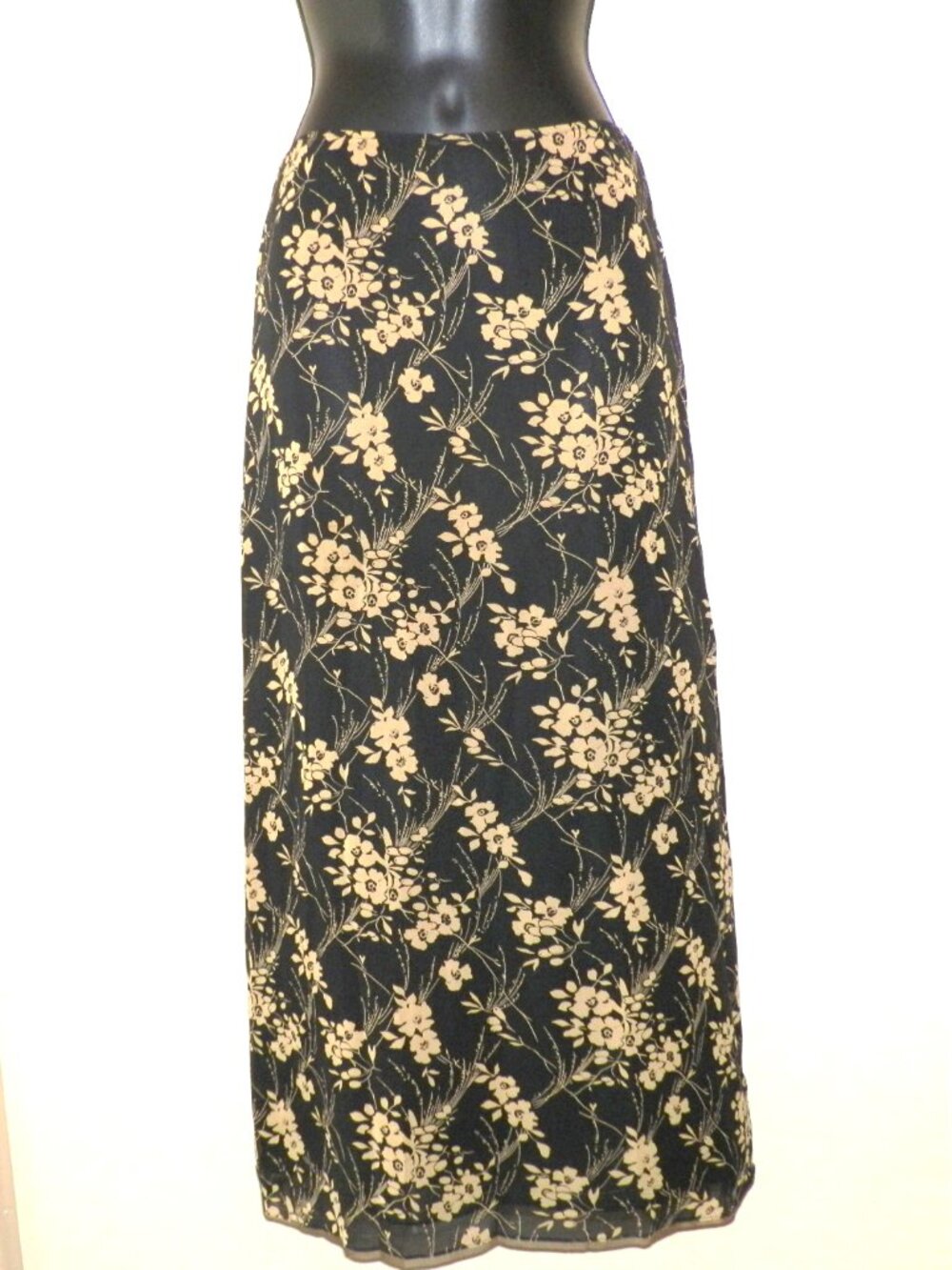 DKNY Petite Black & Tan Flowered Skirt